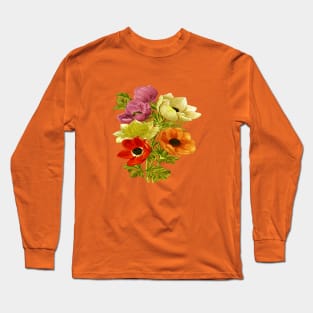 Anemone Windflower Botanical Art Vector Cut Out Long Sleeve T-Shirt